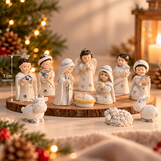 Knit-Texture Nativity Set - White & Silver (11 Pieces)
