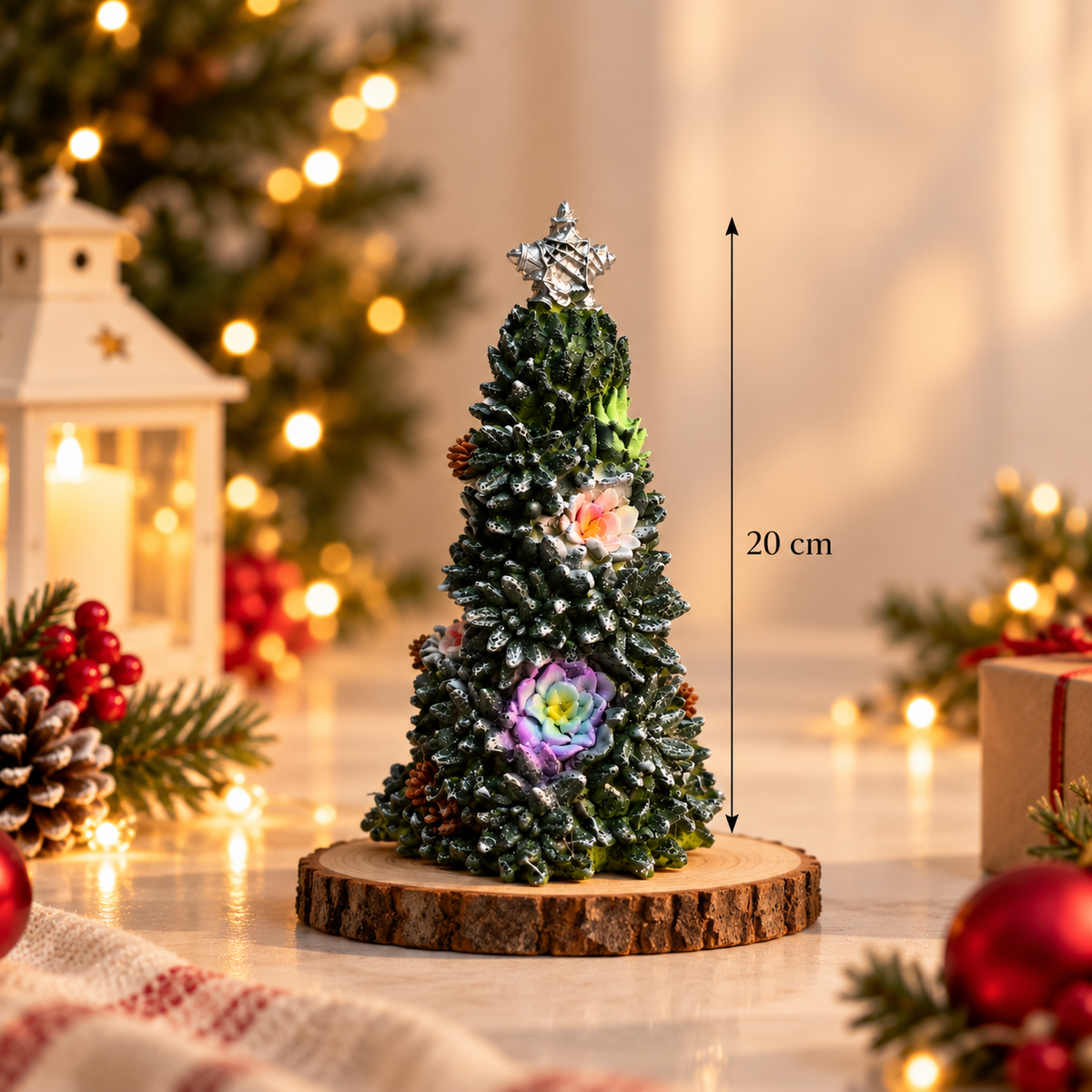 Succulent Christmas Tree with Silver Star