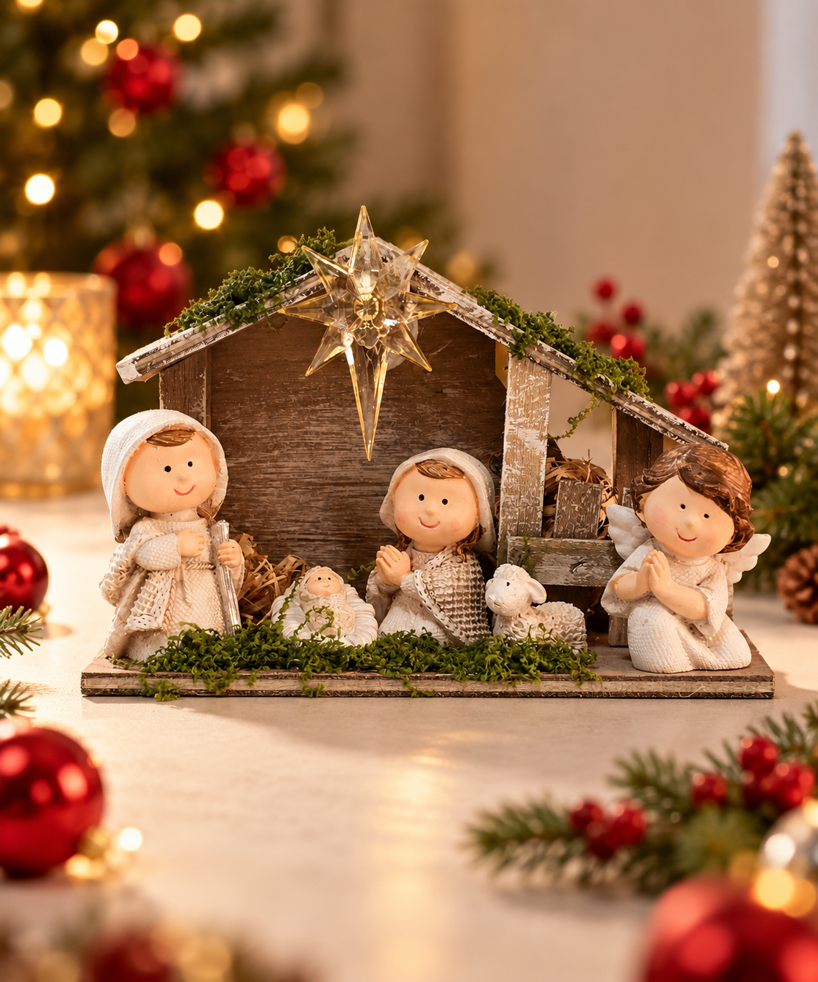 Nativity Stable with Light-Up Star - Cute Style