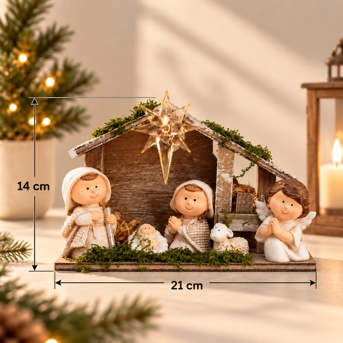 Nativity Stable with Light-Up Star - Cute Style