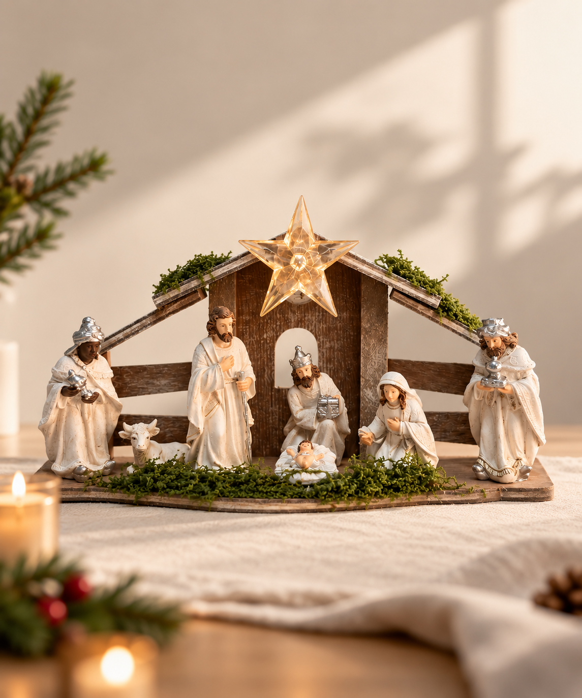 Crib Set with Greenery - White & Silver