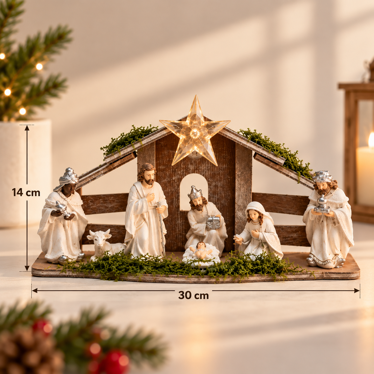 Crib Set with Greenery - White & Silver