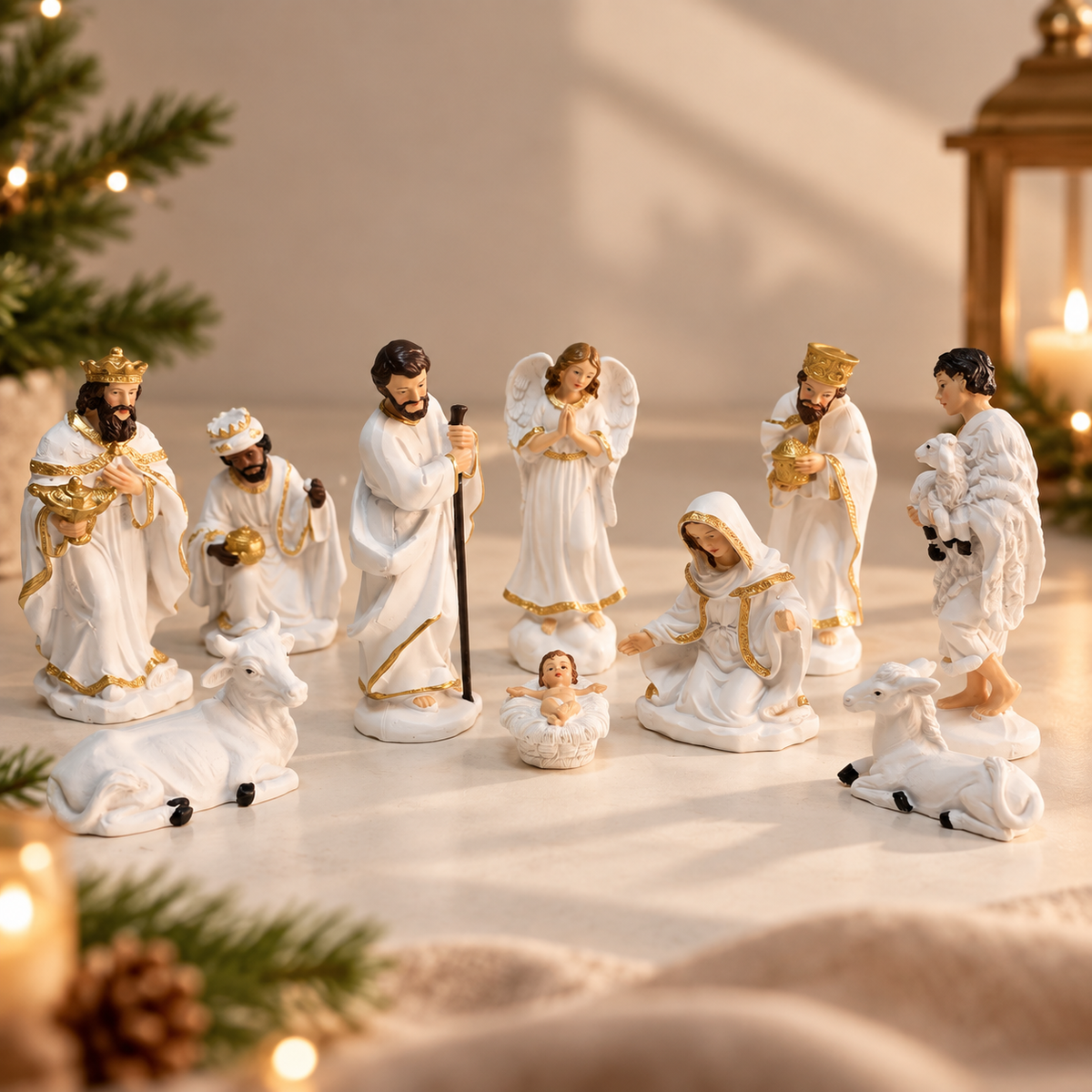 Classic White & Gold Nativity Set (10 Pieces)