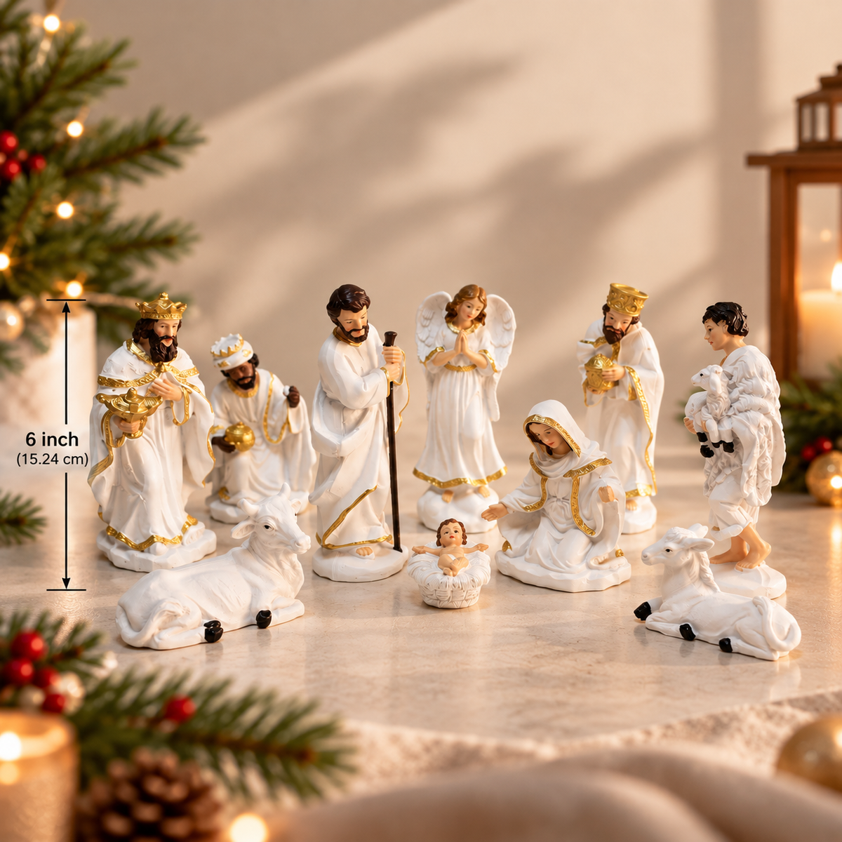 Classic White & Gold Nativity Set (10 Pieces)