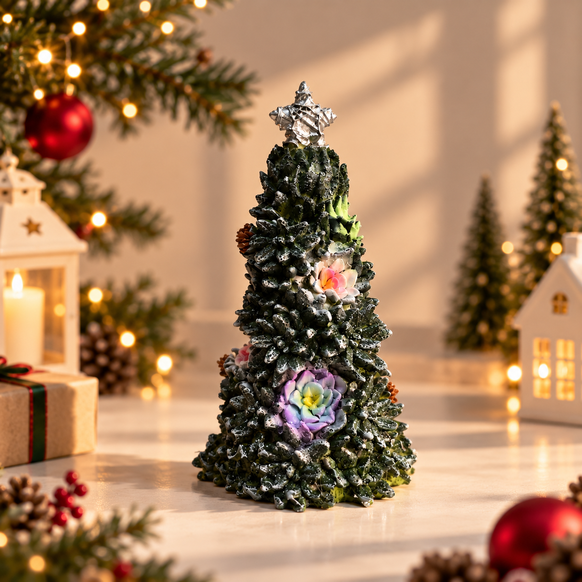 Succulent Christmas Tree with Silver Star