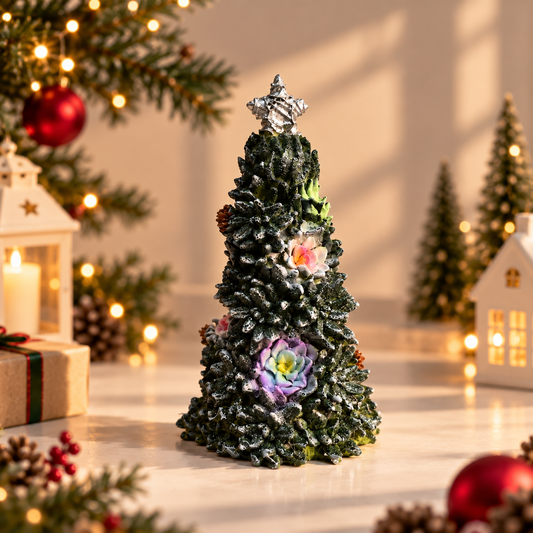 Succulent Christmas Tree with Silver Star